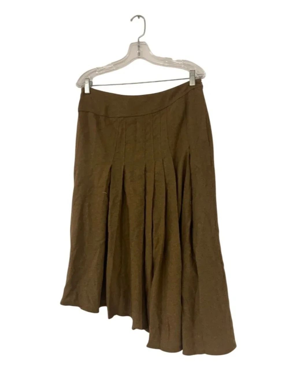 Zara Womens Skirt Medium Brown Asymmetric Pleated A-Line Wool Blend 9029/248 NWT